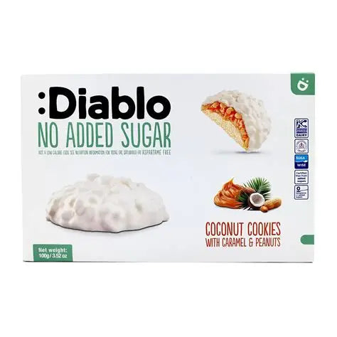:Diablo Kokoskekse mit Karamell & Erdnüssen ohne Zuckerzusatz 100 g