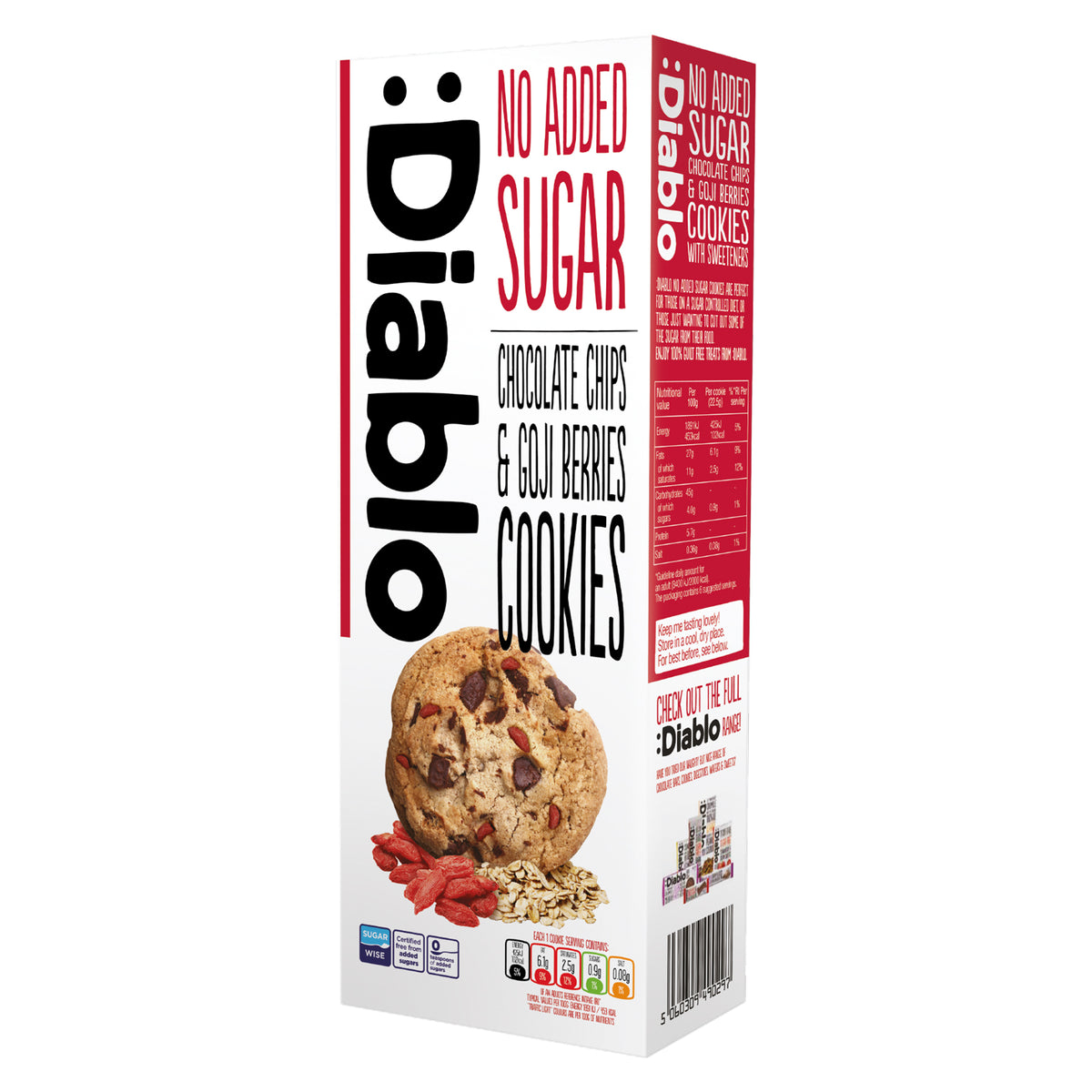 :Diablo Schokoladen Cookies mit Schokostückchen & Goji-Beeren ohne Zuckerzusatz 135 g